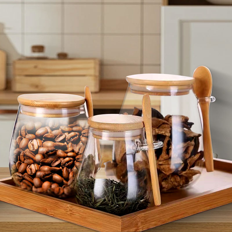 Coffee Tea Sugar Container Set - برطمان زجاجي بملعقة وغطاء ، برطمان