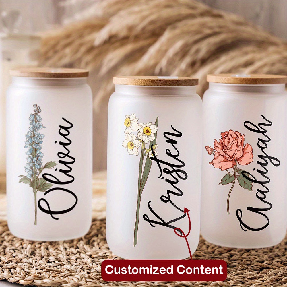 Coffee Tea Name - كوب زجاجي مخصص بزهور مواليد مع
