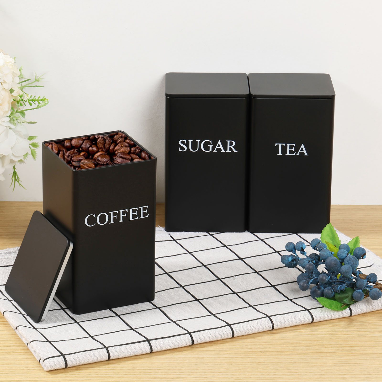 Canister Coffee Sugar Tea - 3 قطعة علب تخزين حبوب البن