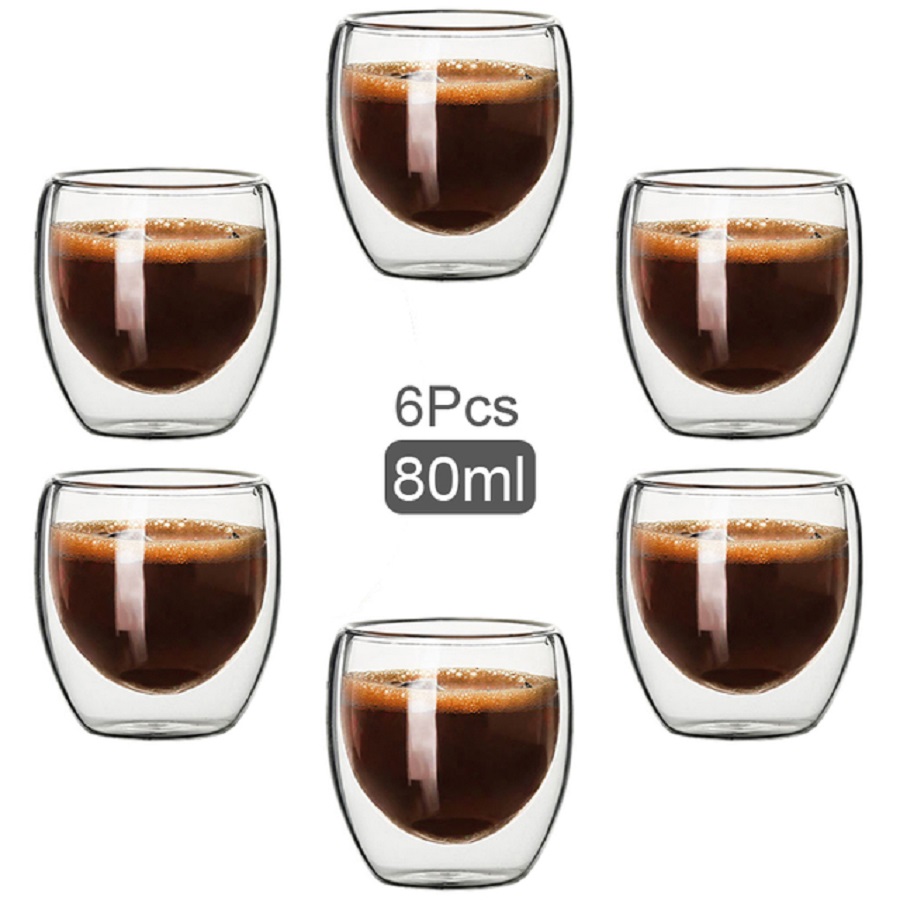 Coffee Tea Catering - أكواب قهوة زجاجية مزدوجة الجدار، كوب