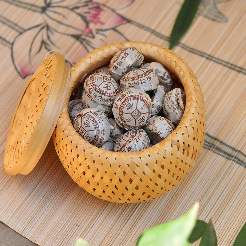 Bamboo Tea Tray - سلة صغيرة منسوجة من الخيزران بطبقة