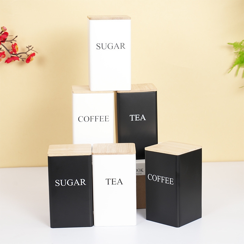 Canister Coffee Sugar Tea - صندوق تخزين من الحديد بغطاء من