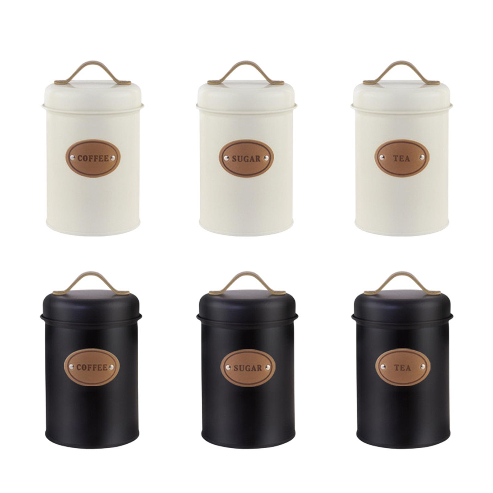 Coffee Tea Sugar Container Set - مجموعة علب معدنية للمطبخ بأغطية محكمة