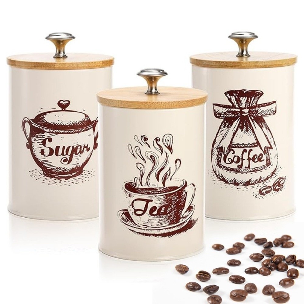 طقم علب قهوة معدنية من 3 قطع ب - مراجعة Coffee Tea Sugar Container Set وسعره