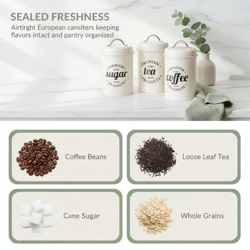 3 قطع من علب تخزين الطعام المع - مراجعة Canister Coffee Sugar Tea وسعره