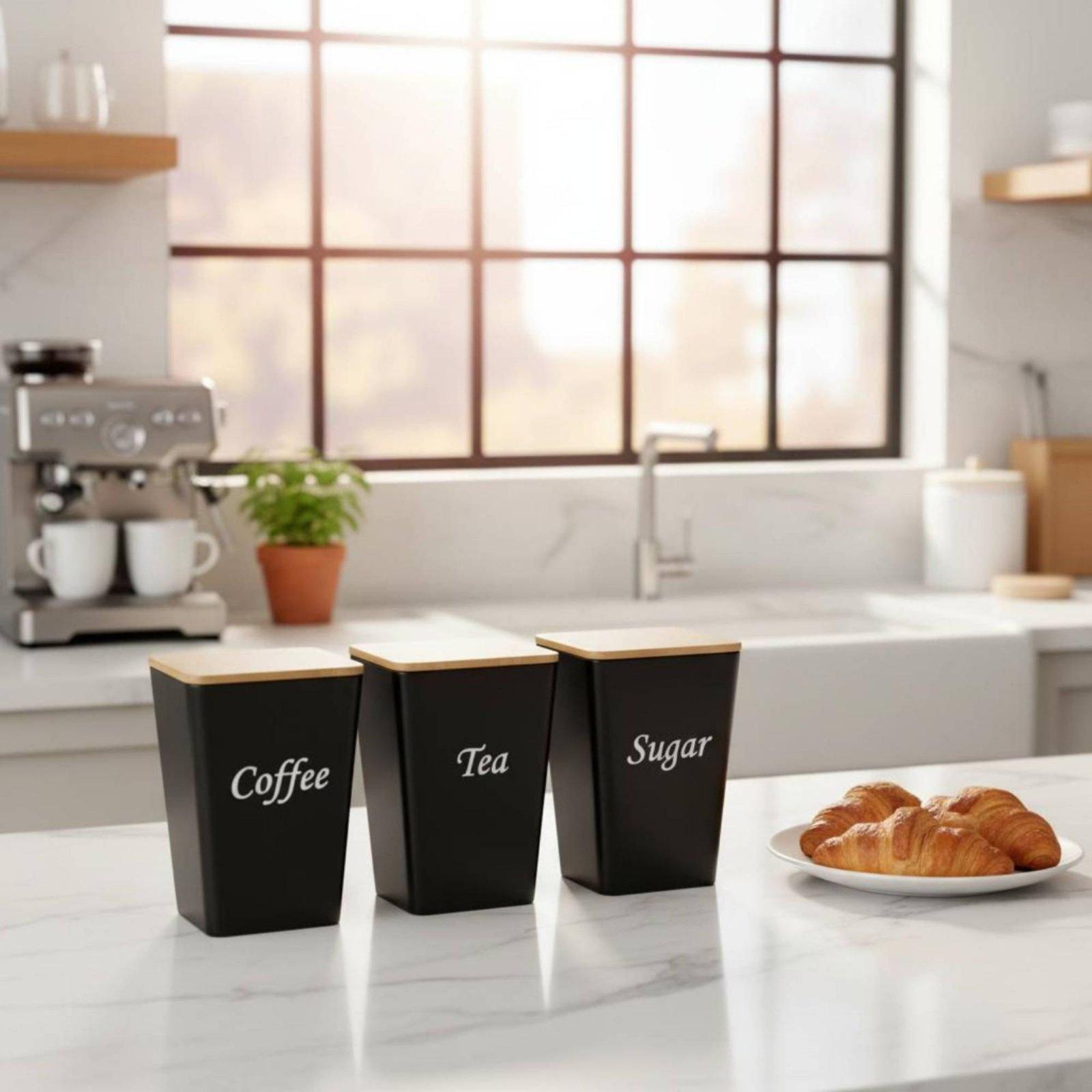 مجموعة علب معدنية بغطاء من الخ - مراجعة Coffee Tea Sugar Container Set وسعره