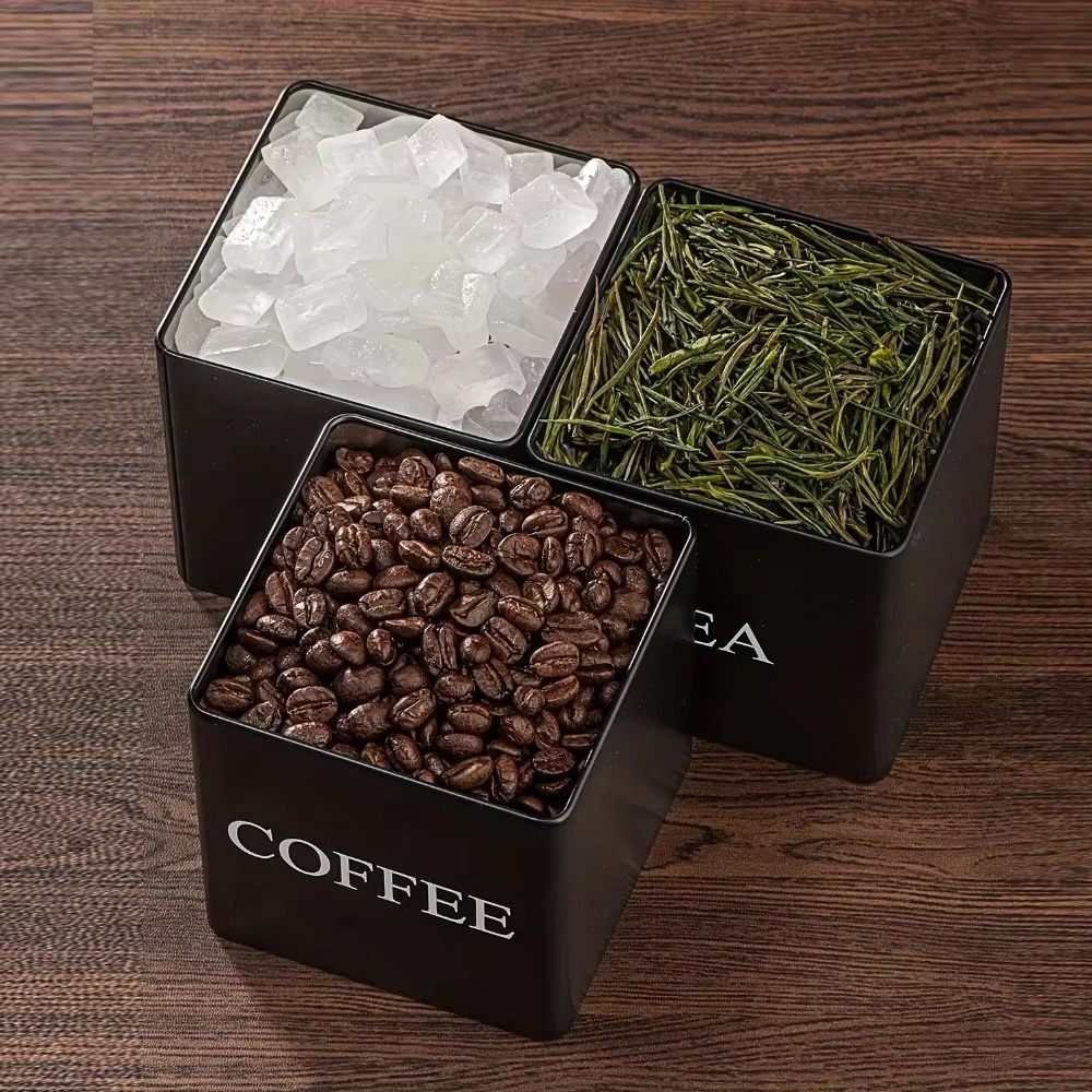 3 قطع علب معدنية للمطبخ محكمة  - مراجعة Canister Coffee Sugar Tea وسعره