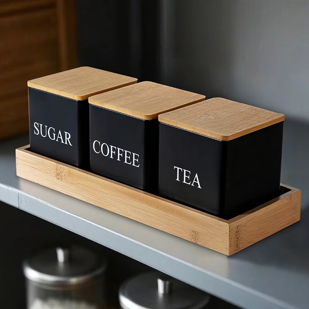 3 قطع علب معدنية للمطبخ محكمة  - مراجعة Canister Coffee Sugar Tea وسعره