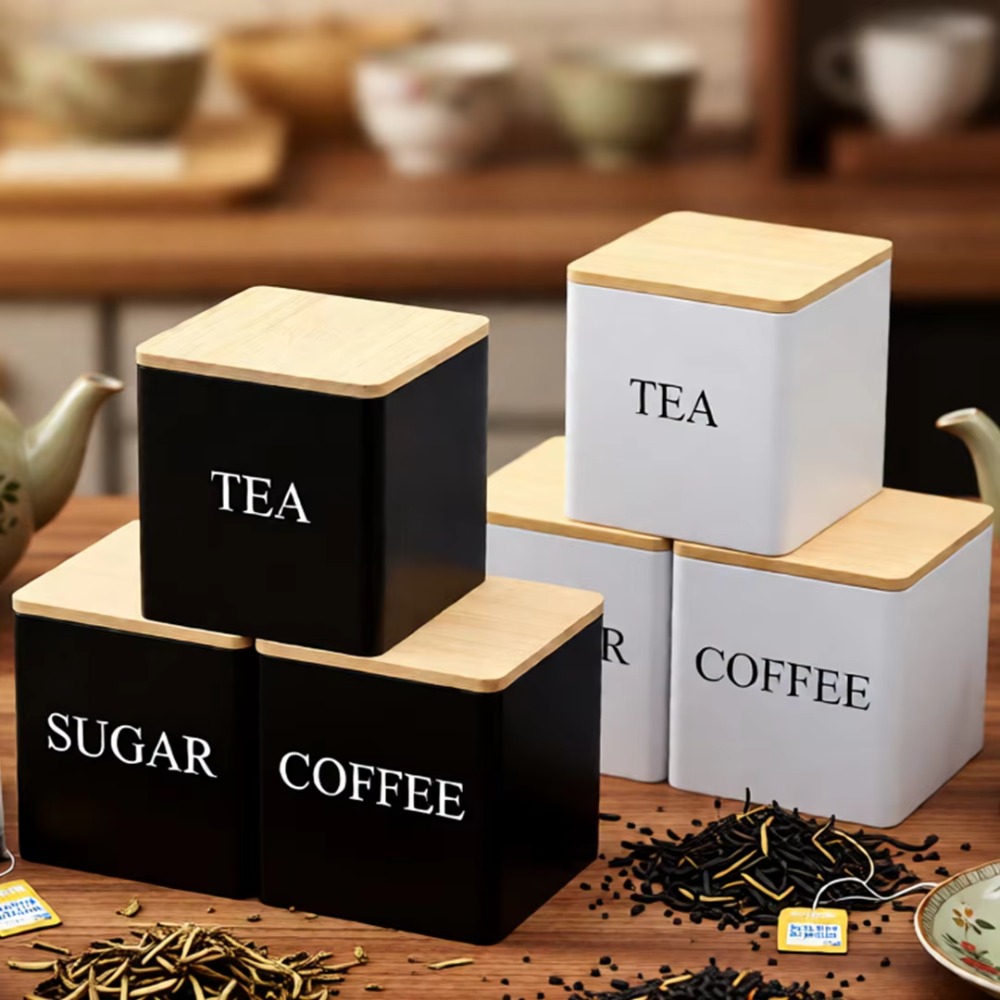 3 قطع علب معدنية للمطبخ محكمة  - مراجعة Canister Coffee Sugar Tea وسعره