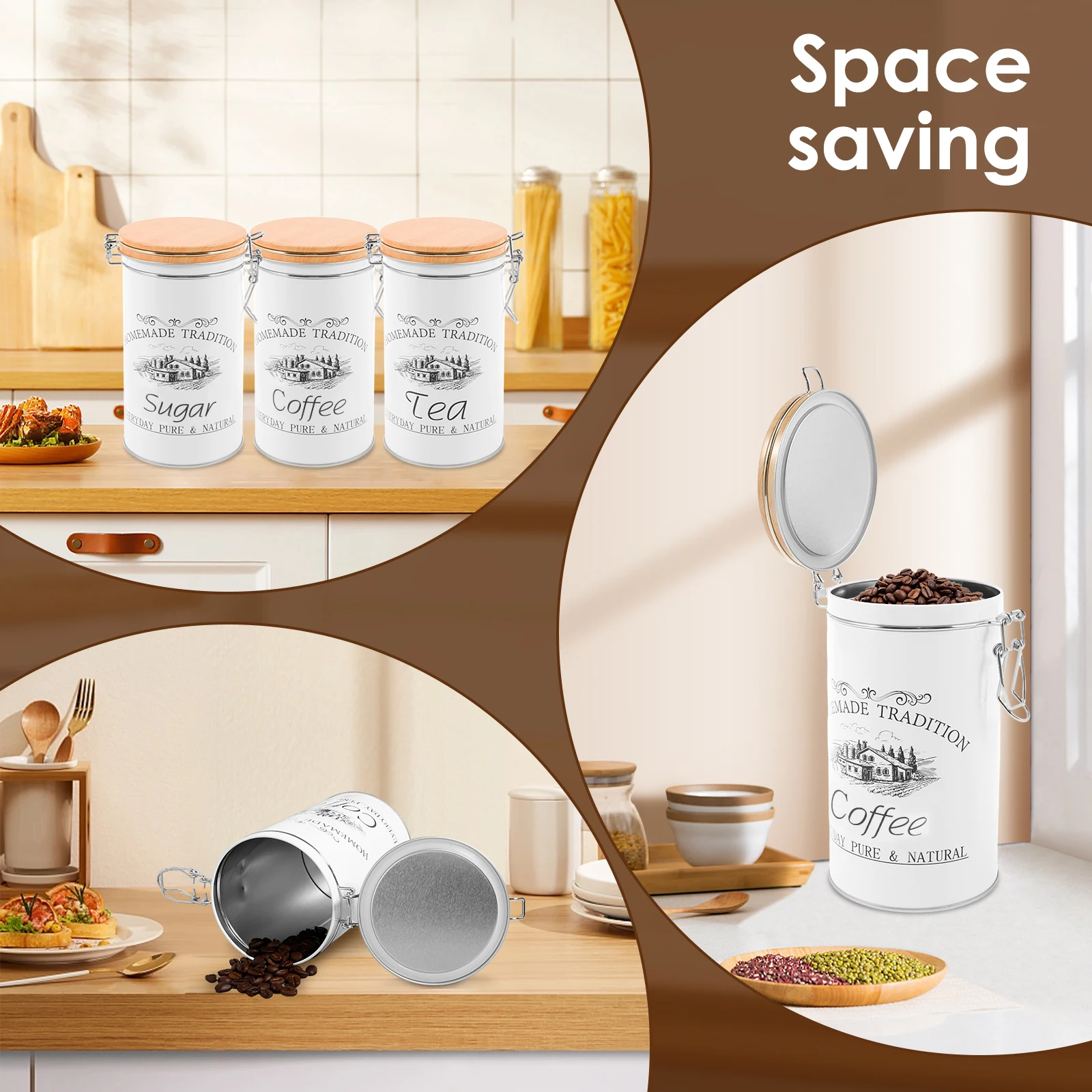مجموعة من 3 علب معدنية لتخزين  - مراجعة Coffee Tea Sugar Container Set وسعره